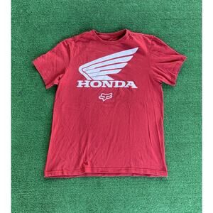 Fox Racing Shirt Mens M Red White Crew Neck Short Sleeve Honda Graphic Cotton